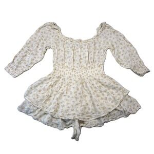 American Eagle‎ Mini Romper Womens L Cream Floral Off Shoulder Boho Cottagecore